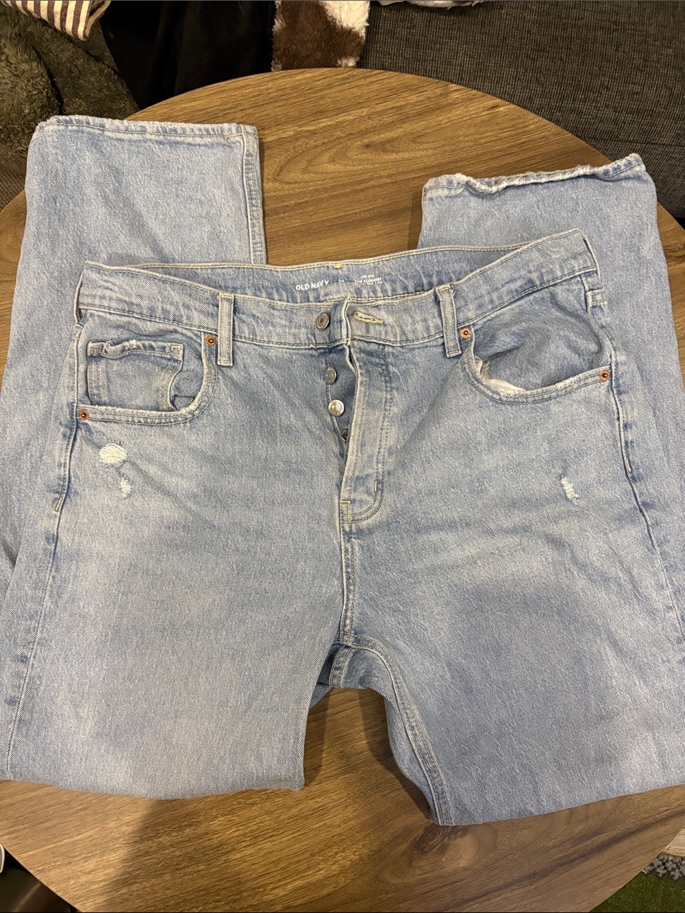 Old Navy The Slouchy Straight Leg Distressed High Rise Blue Waist 10